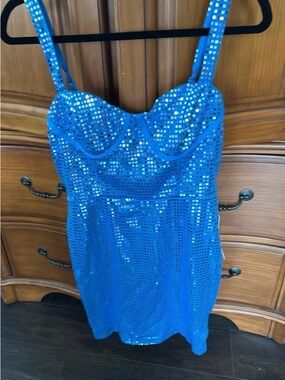 Source Unknown Blue Sequin Mini Dress